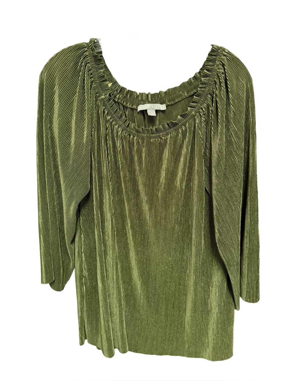 Valerie Stevens Women’s Large Olive Green Pleated Scoop-Neck Tunic Retro Disco